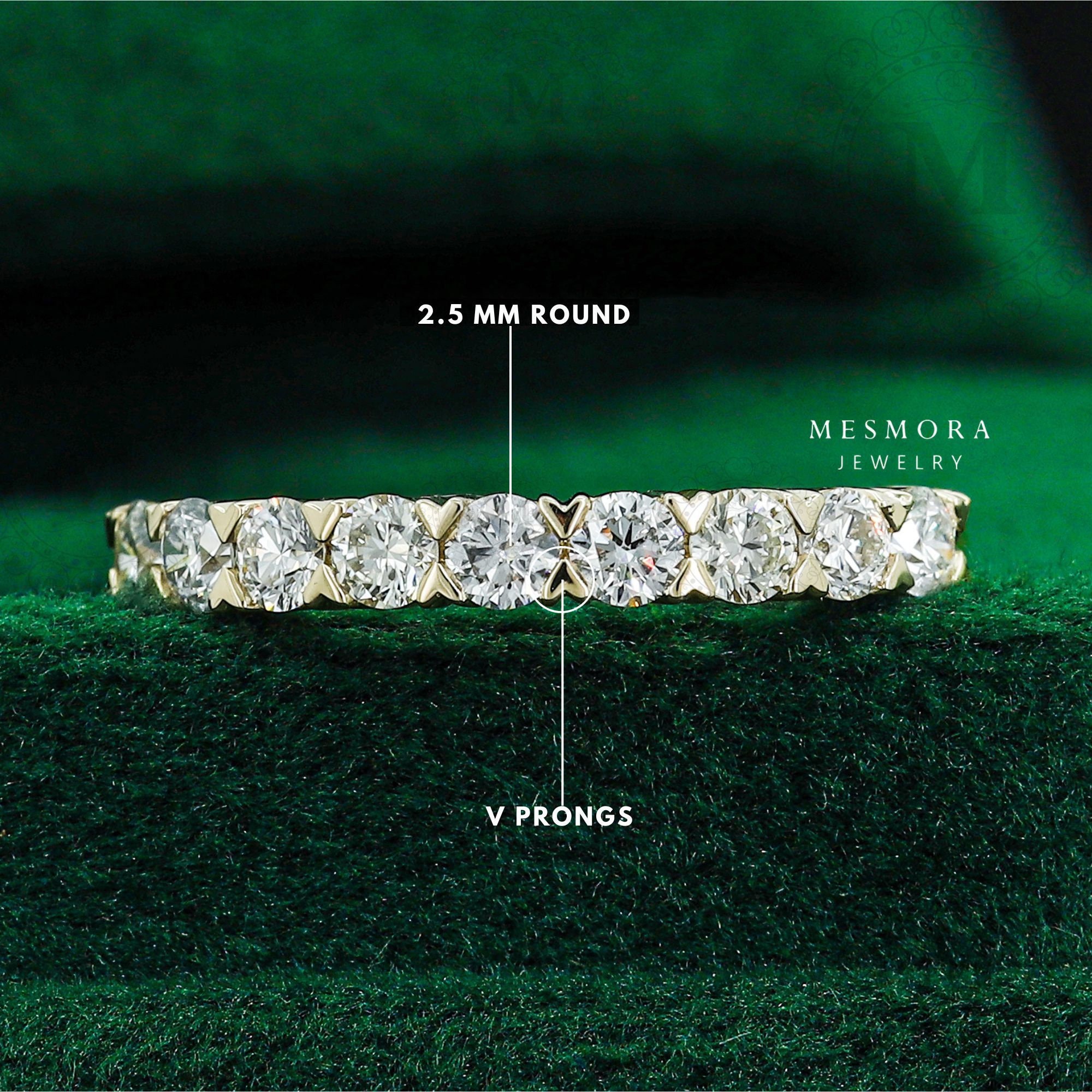 2.5 MM ハーフエタニティ ラボグロウンダイヤモンド 結婚指輪 14K 