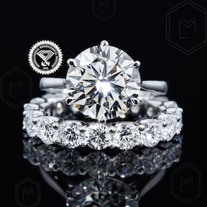 5 CT F Color VS Clarity IGI Certified Round Brilliant Cut Lab Grown Diamond Engagement Ring Set Matching Round Wedding Band Anniversary Gift