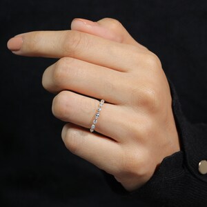 Stackable lab grown half eternity ring with marquise and round cut stones, perfect for everyday wear
