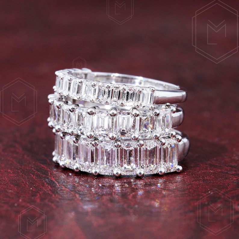 Emerald Cut Lab Grown Diamond Wedding Band Emerald Cut Half Eternity ...