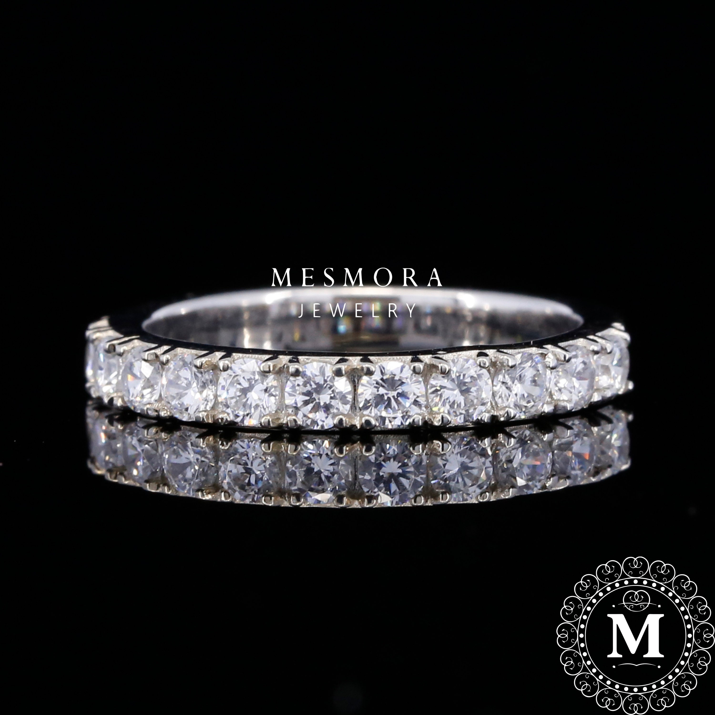 3MM Diamond Half Eternity Wedding Band 14k Wedding Band Lab Etsy