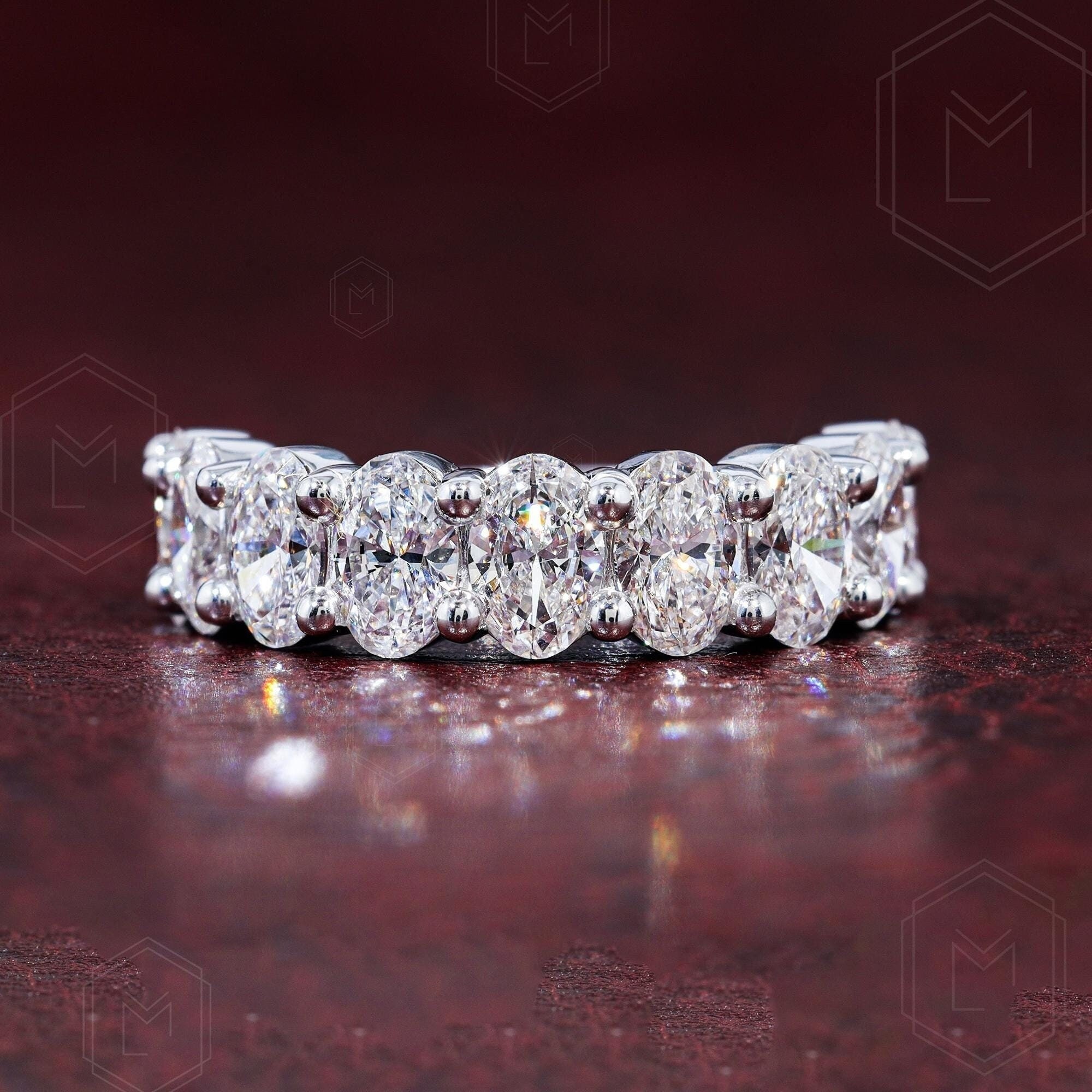 Oval Cut Lab Grown Diamond Wedding Band Nine Stone Oval Band Oval Half Eternity Band Oval Cut Diamond Matching Band Anniversary Ring For Her