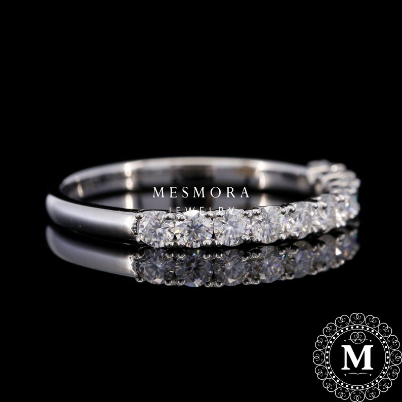 2.5 MM Lab Grown Diamond Classic U Prong Wedding Band 14K Solid White Gold Stacking Band Half Eternity Minimalist Engagement Band For Her