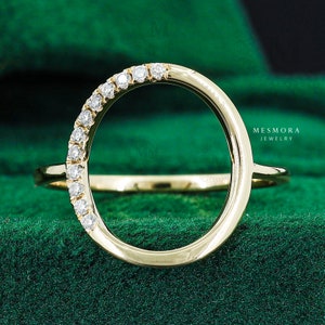 Open Circle Unique Engagement Ring Round Lab Grown Diamond Half Eternity Circle Wedding Ring O Shape Art Deco Ring Minimalist Promise Ring