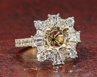 Semi Mount Lab Grown Diamond Ring Blank Round Prong Ring  Custom Band Setting Without Stone Setting Halo Semi Mount Ring Great for Stone