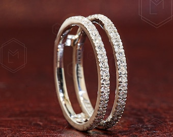 Lab Grown Diamond Half Eternity Ring enhancer 14K Solid White gold Stacking Double band Engagement Ring Bridal matching 2 Row Promise Ring