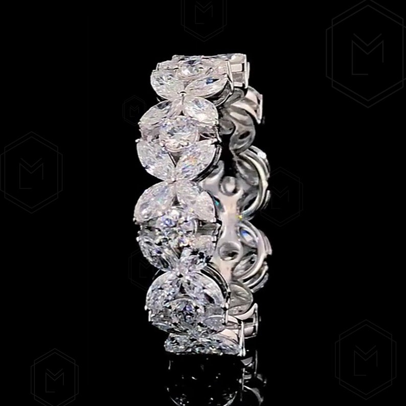 Marquise Cut Flower Full Eternity Band Lab Grown Wedding Band Women Unique Art Deco Ring Floral Marquise Anniversary Ring Wedding Band