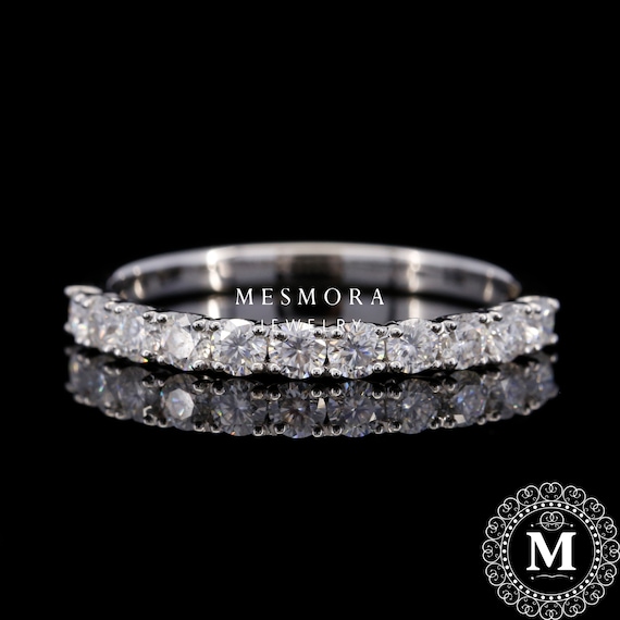 2.5 MM Lab Grown Diamond Classic U Prong Wedding Band 14K Solid White Gold Stacking Band Half Eternity Minimalist Engagement Band For Her