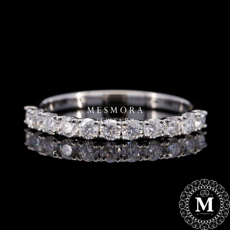 2.5 MM Lab Grown Diamond Classic U Prong Wedding Band 14K Solid White Gold Stacking Band Half Eternity Minimalist Engagement Band For Her