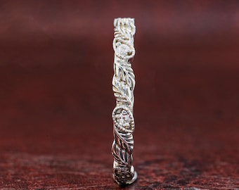 Nature Inspired Round Cut Lab Grown Diamond Ring Vintage Filigree Wedding Band Floral Leaf Engagement Ring Bridal Jewelry Anniversary Gift