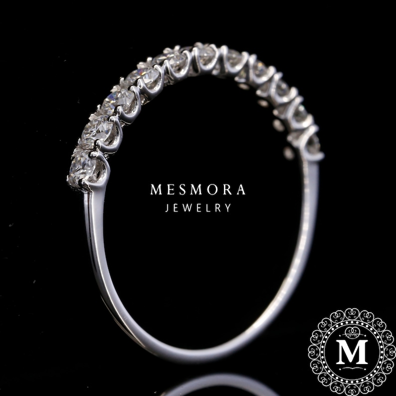2.5 MM Lab Grown Diamond Classic U Prong Wedding Band 14K Solid White Gold Stacking Band Half Eternity Minimalist Engagement Band For Her