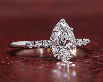 1 CT Pear Lab Grown Diamond Engagement Ring, Pear Diamond Ring, Solitaire Promise Ring, Anniversary Gift, Wedding Ring
