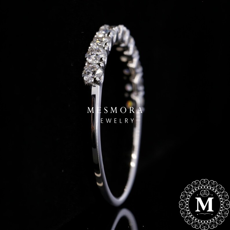 2.5 MM Lab Grown Diamond Classic U Prong Wedding Band 14K Solid White Gold Stacking Band Half Eternity Minimalist Engagement Band For Her