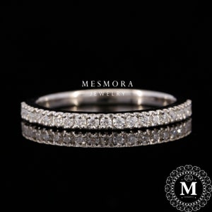 Womens Half Eternity Wedding Band 14k Solid White Gold Stacking Ring Stackable Band Anniversary Ring Wedding Ring Engagement Ring Band