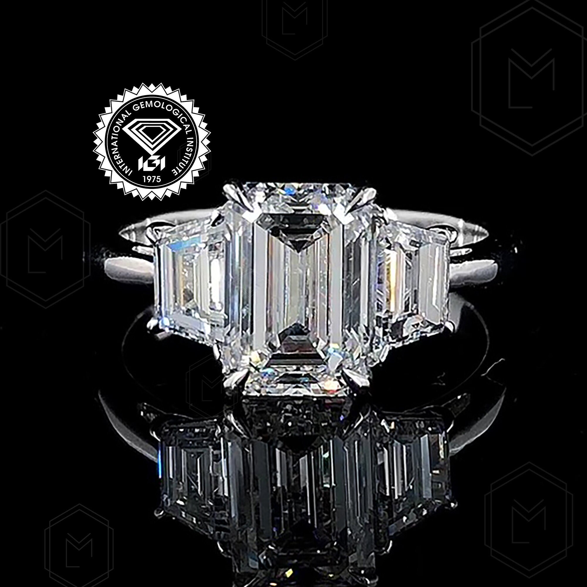 4.5 CT Emerald Cut Lab Grown Diamond Ring Three Stone