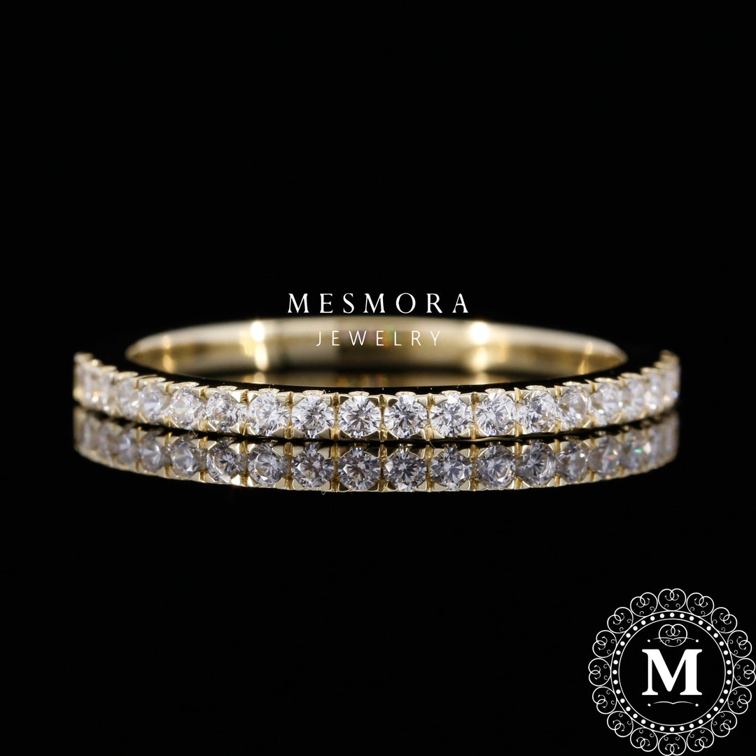 14KT Gold Lab Grown Diamond Wedding Band, Half Eternity Promise Ring - Etsy