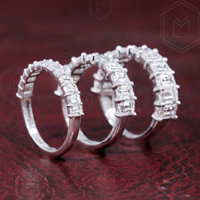 Emerald Cut Lab Grown Diamond Wedding Band Emerald Cut Half Eternity ...