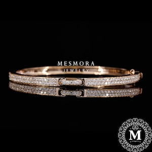 Rose Gold Bangle 14K Gold Lab grown diamond Bracelet Lab grown Bangle Cuff Bangle Hinged Bangle Gift For Her Anniversary Gift For Her