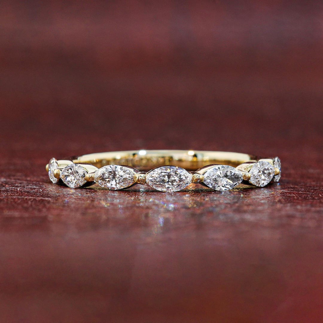 Lab Grown Diamond Band, Marquise Cut Wedding Band, Half Eternity Band ...