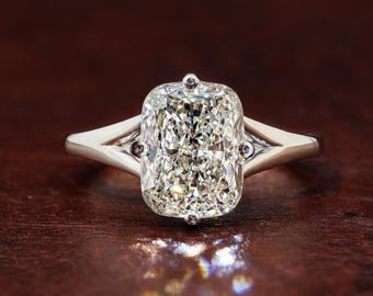 Elongated Cushion Cut Lab Grown Diamond Engagement Ring Handmade Custom Bridal Wedding Statement Solitaire Ring Anniversary Jewelry Gift