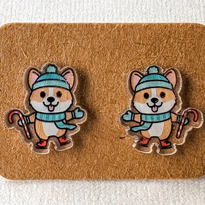 Ice Skating Corgi - Cute Stud Earrings