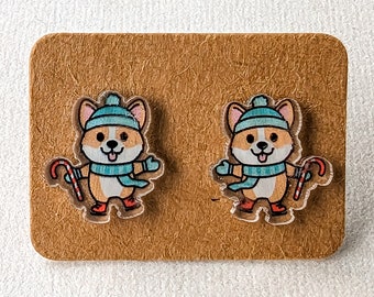 Ice Skating Corgi - Cute Stud Earrings