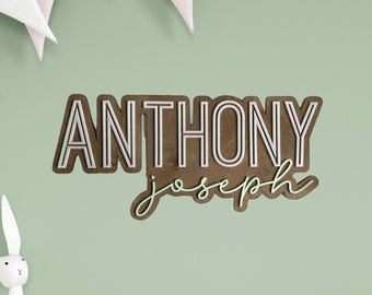 Personalized Layered Wood Name Sign Nursery Wall Decor Rustic First Middle Name Baby Bedroom Shower Gift