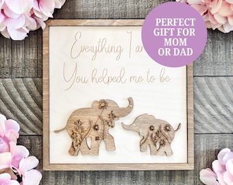 Elephant Family Sign Wall Art Display Piece Home Decoration Wooden Plaque Rustic Keepsake Gift Mom Dad Gifts Parents From Kids Mothers Day