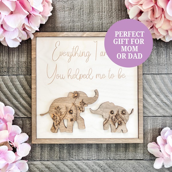 Elephant Family Sign Wall Art Display Piece Home Decoration Wooden Plaque Rustic Keepsake Gift Mom Dad Gifts Parents From Kids Mothers Day
