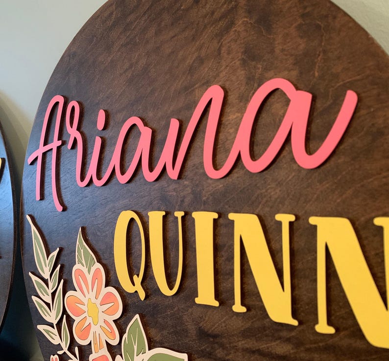 Handmade Nursery Art Custom Baby Name Sign Wooden Personalized Display Floral Design Details Birch Wood Construction Beautiful Wall Decoration Baby Room Artwork Unique Handpainted Creation Special Keepsake Gift Baby Shower Present Perfect