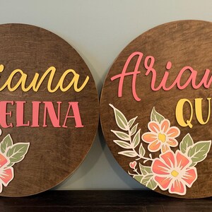 Custom Nursery Sign Wooden Name Display Personalized Baby Gift Handpainted Floral Design Birch Wood Natural Finish Beautiful Wall Art Baby Room Display Unique Handmade Creation Special Keepsake Gift New Parents Present Custom Letters