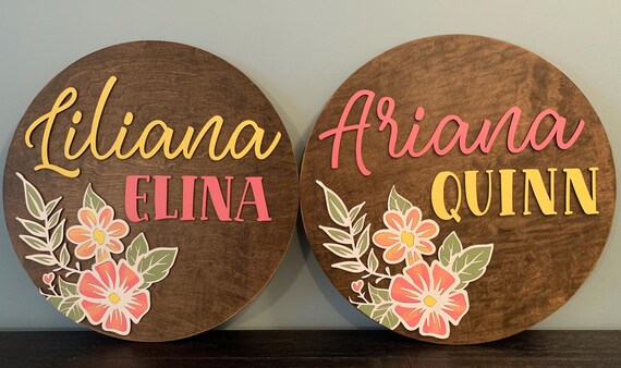 Custom Nursery Sign Baby Name Gift Ideas Decor Wooden Personalized Shower Birch Wood Floral Design Handpainted Art Girl Decoration Handmade
