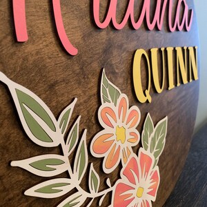 Custom Nursery Sign Baby Name Gift Ideas Decor Wooden Personalized Shower Birch Wood Floral Design Handpainted Art Girl Decoration Handmade image 8