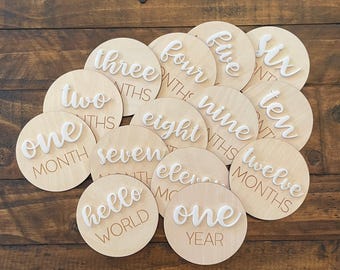Baby Milestone Marker Photo Prop Watch Me Grow Shower Gift Monthly Photography Wooden Disc Newborn Memory Keepsake Set Nursery Decoration