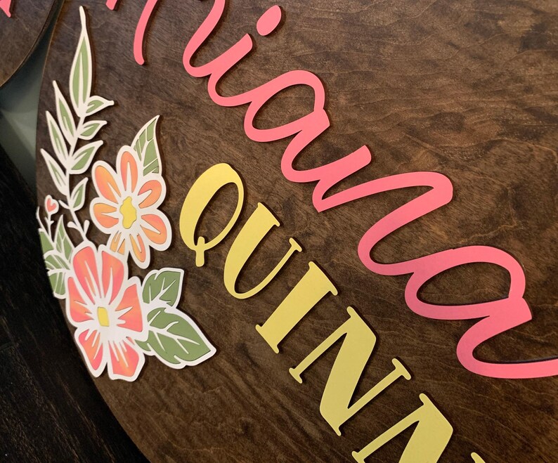 Baby Name Sign Custom Wooden Display Personalized Nursery Gift Handmade Floral Artwork Birch Wood Construction Beautiful Wall Hanging Baby Shower Present Unique Handpainted Design Special Room Decoration Custom Letters Display Thoughtful