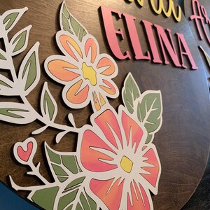 Custom Nursery Sign Baby Name Gift Ideas Decor Wooden Personalized Shower Birch Wood Floral Design Handpainted Art Girl Decoration Handmade image 7