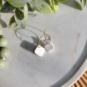 Cora Hoop Earrings - Handmade Polymer Clay Jewelry in White, 18k Gold-Filled, Classic Style Gift for Her
