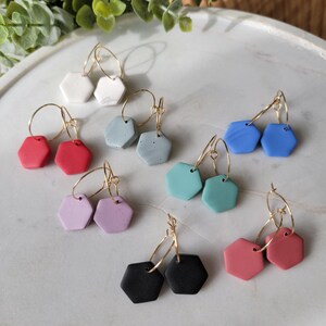 Hexa Hoop Earrings - Handmade Polymer Clay Geometric Jewelry, 18k Gold-Filled, Minimalist Gift for Her