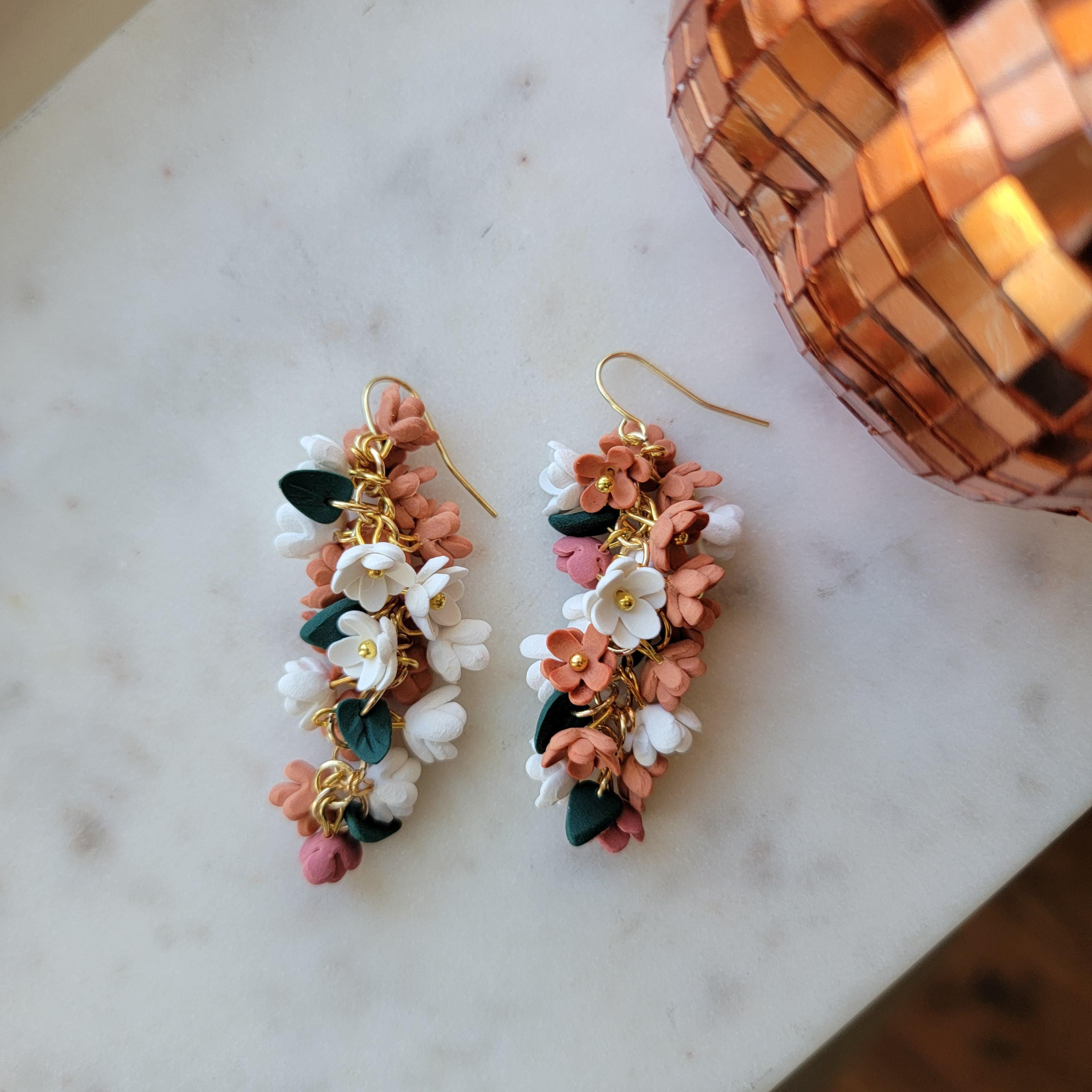 Handmade Flower Dangle Earrings: Polymer Clay Floral Jewelry