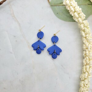 Blue Flower Earrings, Handmade Polymer Clay Jewelry, Family Made Wearable Art, Michigan Made, Gift for Her, Spring Style, Wedding