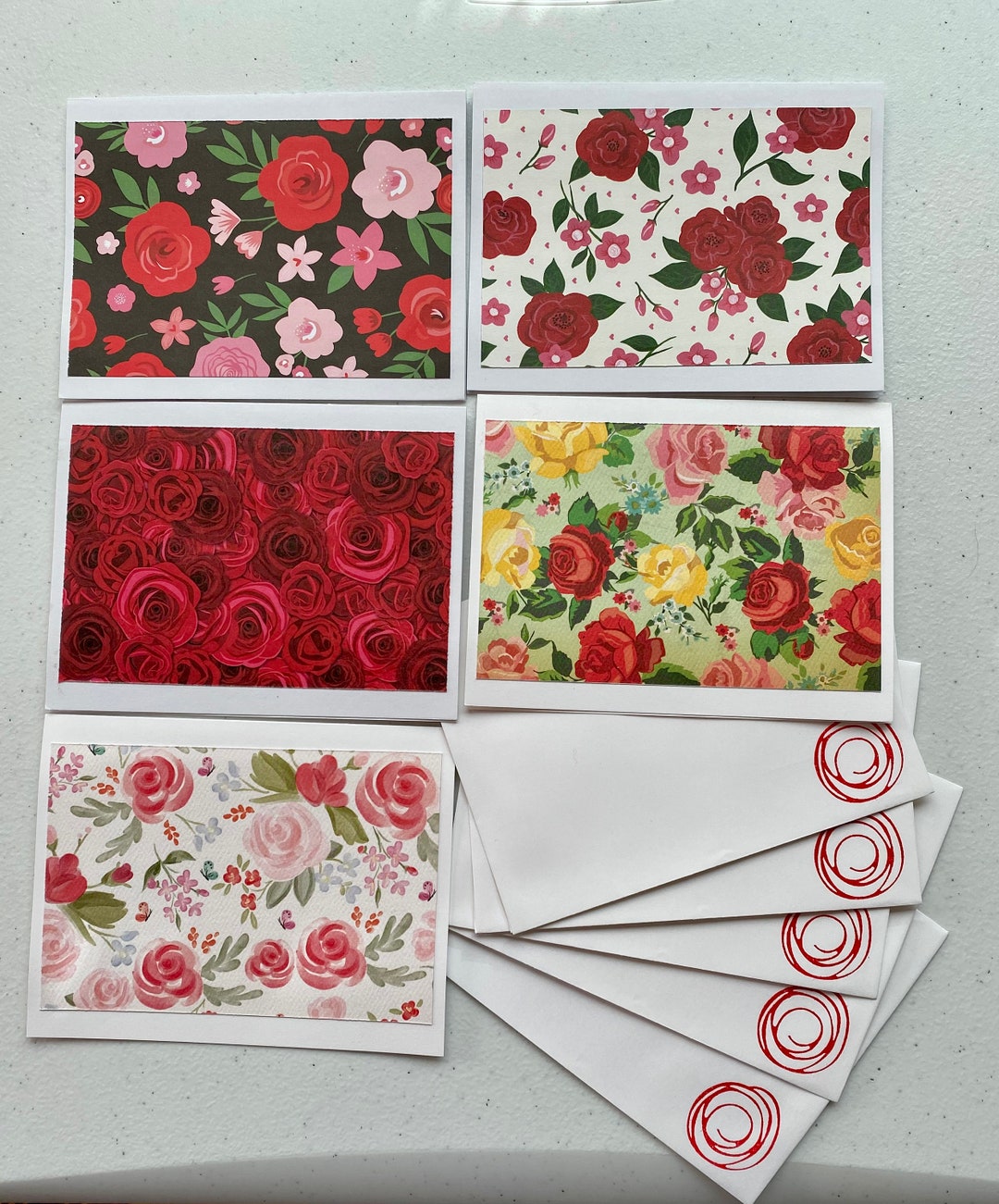 Set of 5 Handmade Rose Themed Note Cards. Rose Lover. Roses. Etsy