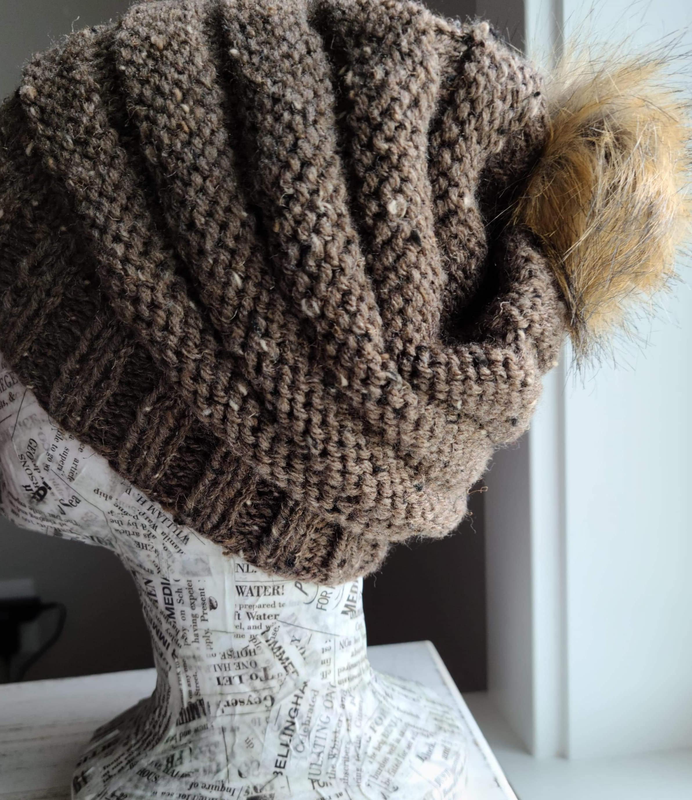 Mushroom Slouchy Knit Beanie With Removable Faux Fur Pom-pom - Etsy UK