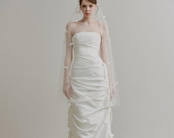 open lace back dress Cape Detailed Pearl Embroidered Empire Waist Wedding Dress