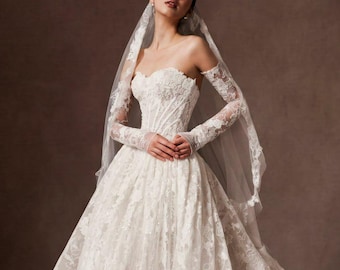 French Chantilly Lace Gown | Sexy Elegant Off Shoulder | Destination Wedding