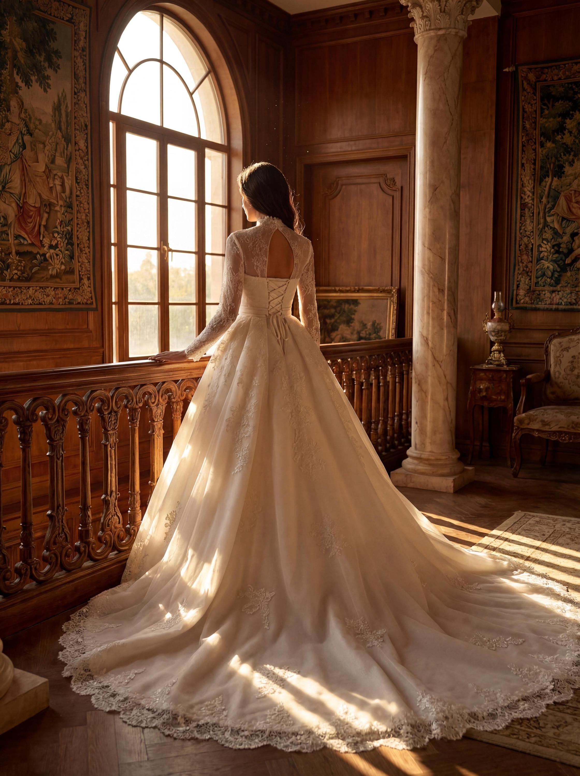 Ivory Lace Mermaid Wedding Dress Detachable Overskirt Illusion Long ...