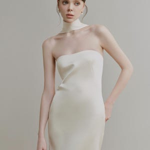 Modern Satin Column Wedding Dress , Open Back Gown with Scarf Neck , Wedding Dress , Limited edition