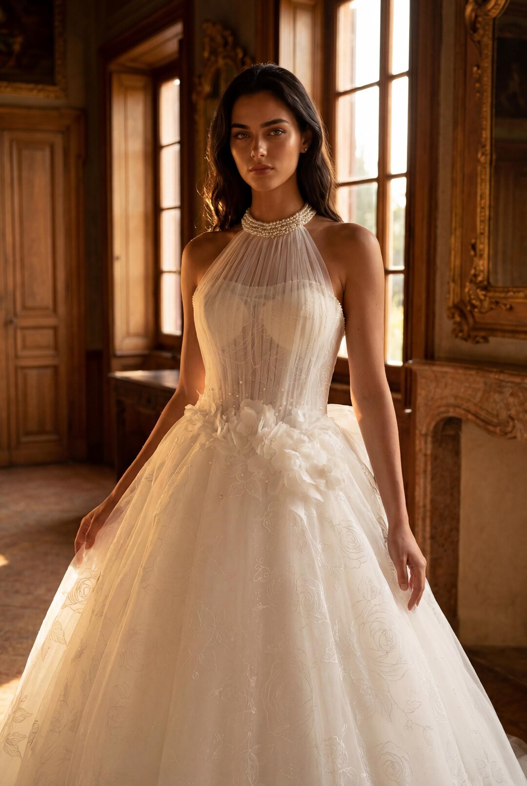 High Neck Wedding Gown With Florals | Romantic Bride Ballgown | Sparkle ...