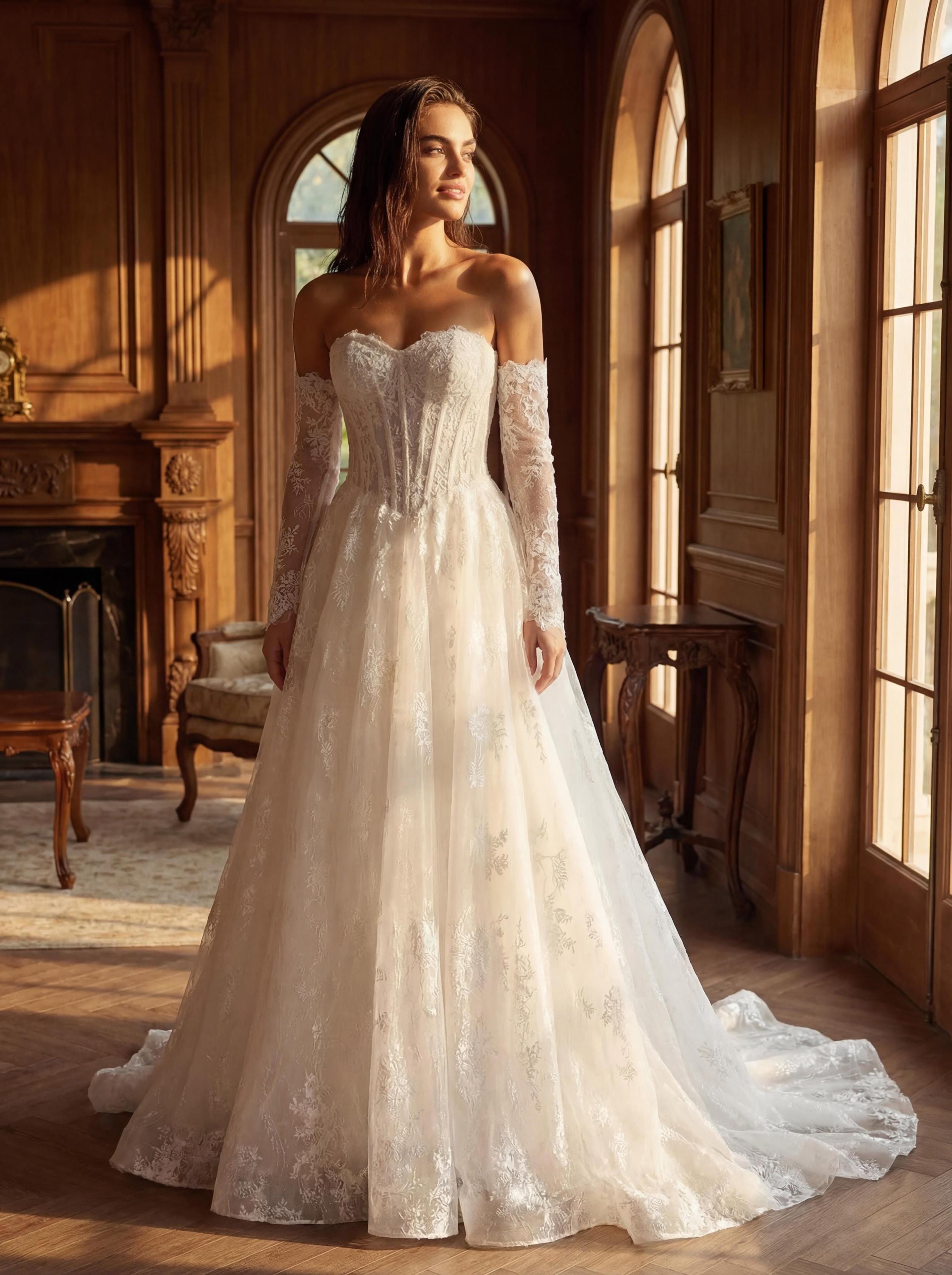 lace top wedding dress with flowy bottom Cheap A-line Lace Top Backless Bridal Dresses Long Beach Wedding Dress,  MW104
