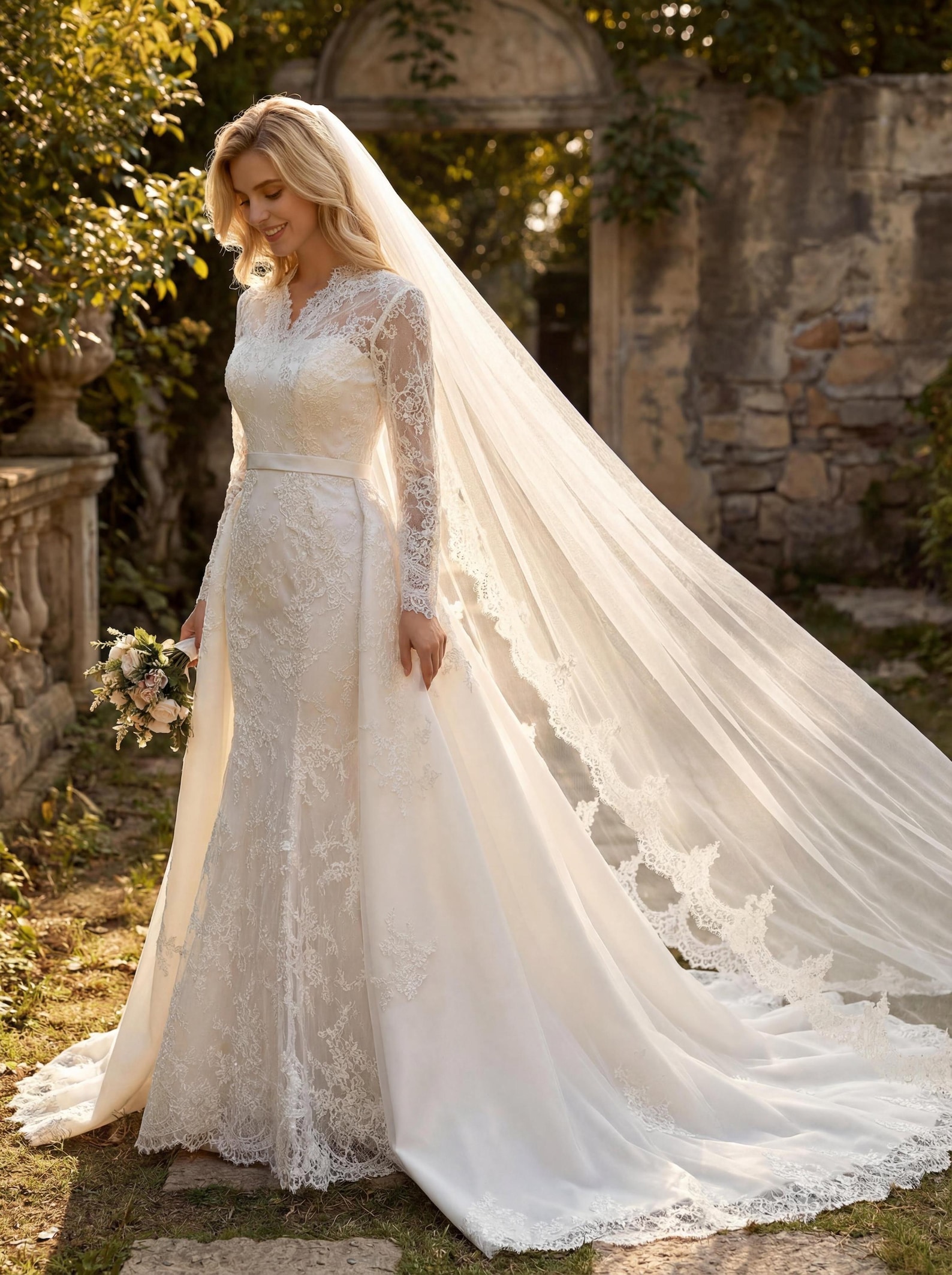 Mermaid Wedding Gown With Detachable Overskirt | Romantic 2-in-1 Bridal ...