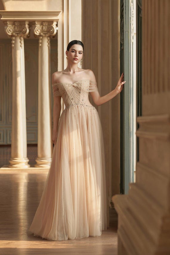 knee length dresses for ladies Luxury Beaded Champagne Off-Shoulder Evening Dress SS676, Green / 8